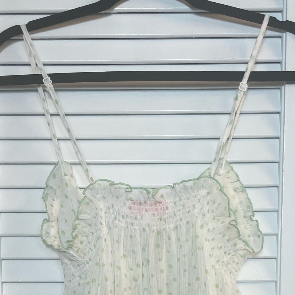 Oscar De La Renta Sheer Green Polka Dot Nightie Extra Small XS Like New - Picture 6 of 7